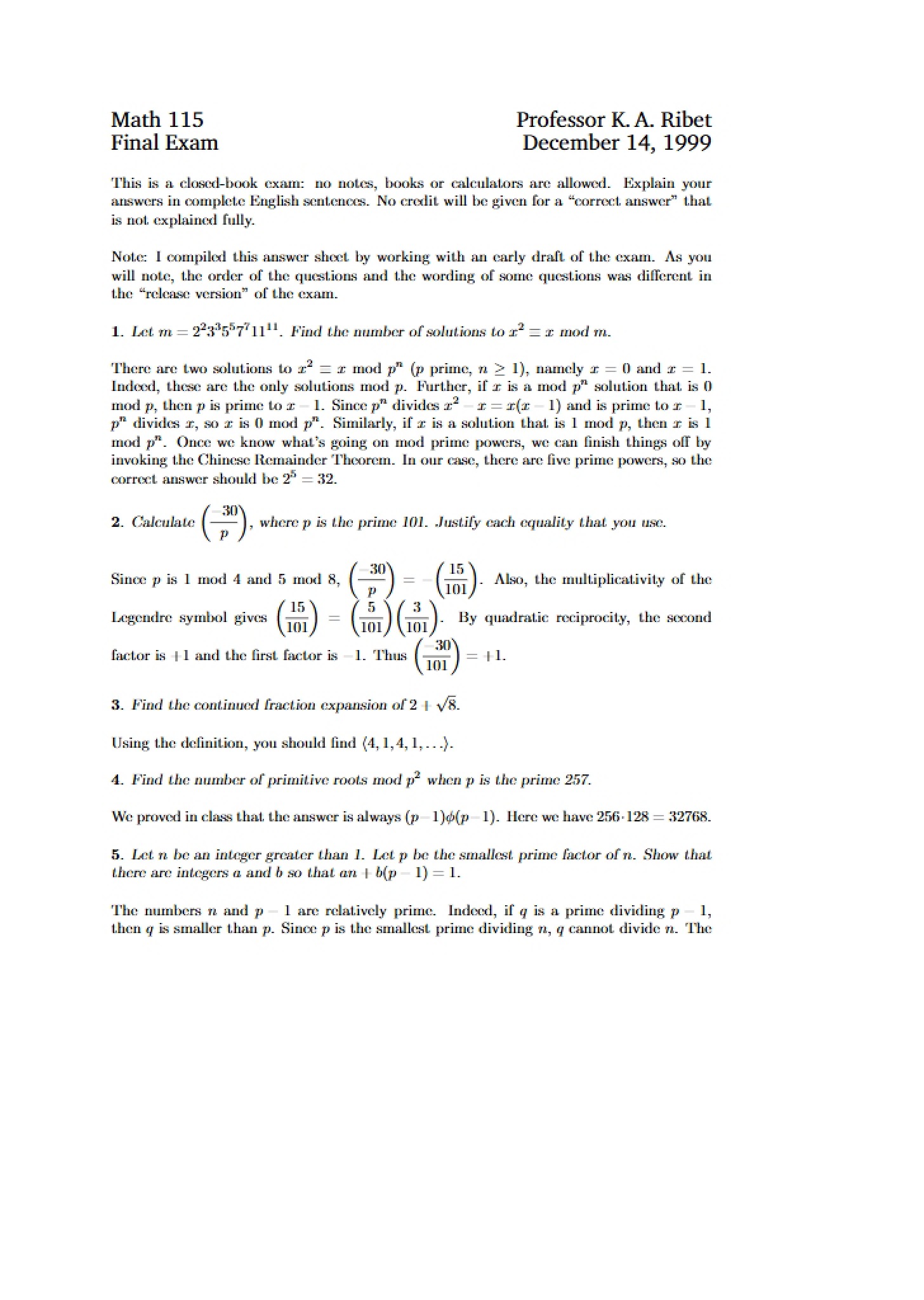 Final Exam for MATH 115
