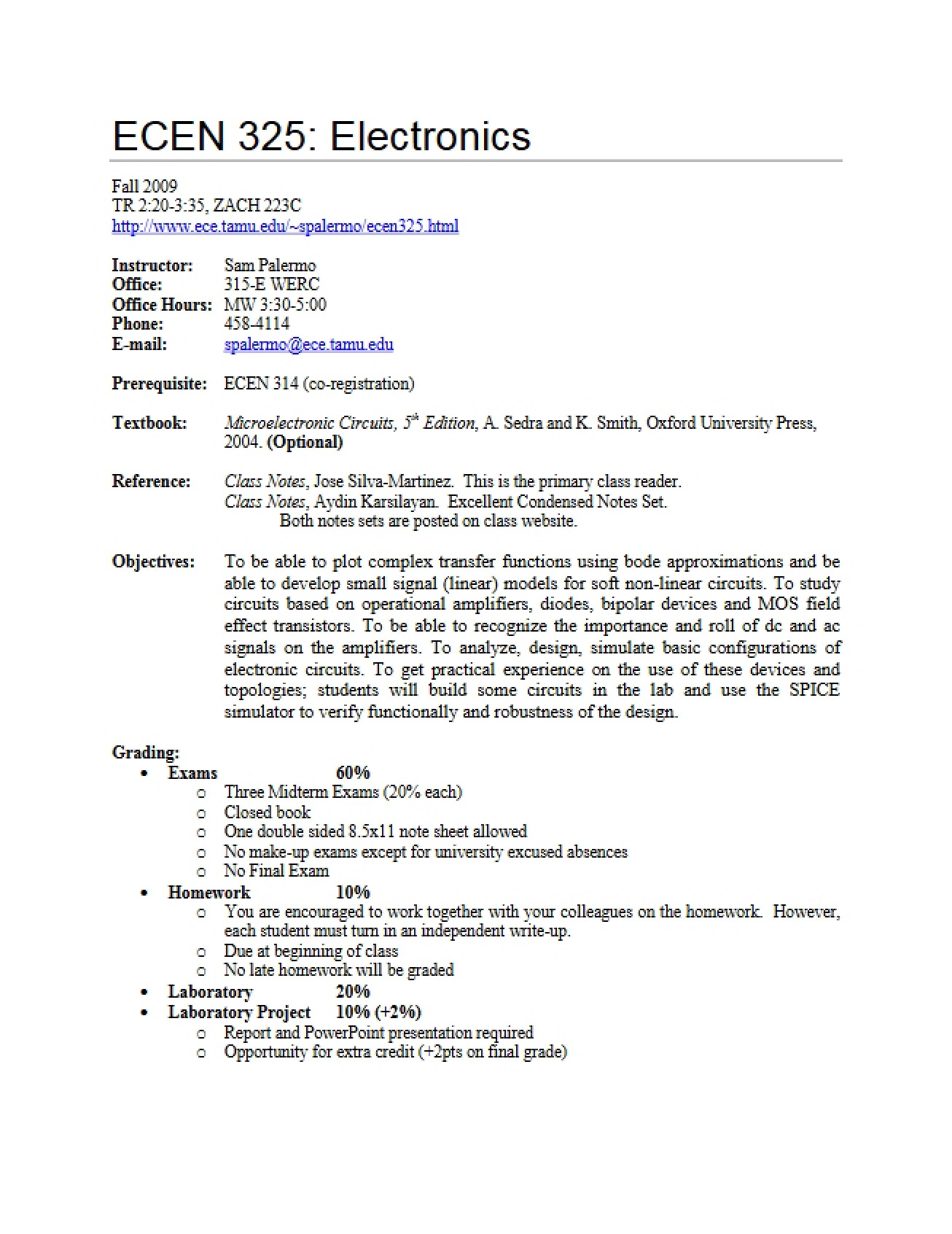Syllabus for a Course on Electronics