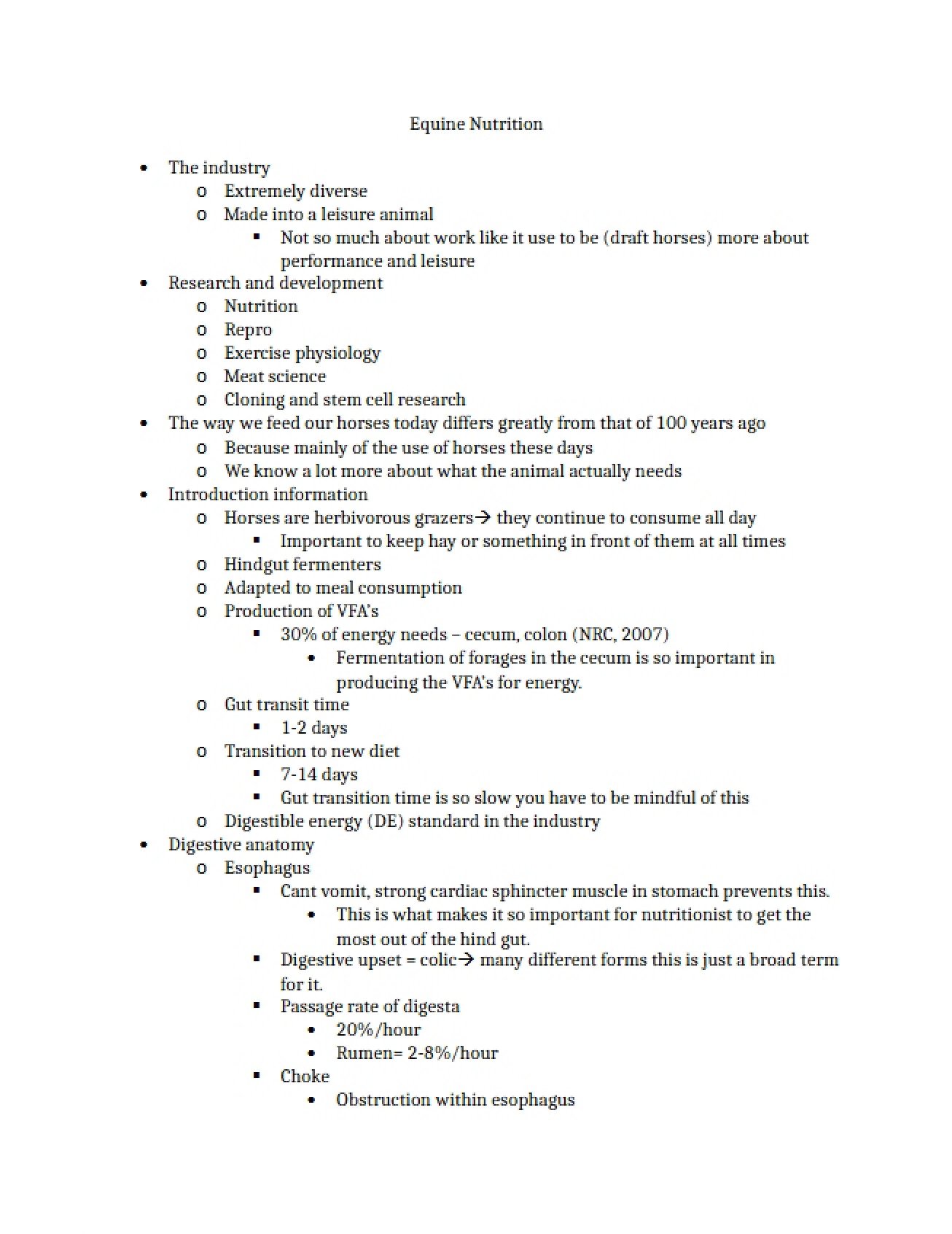 Nutrition of Horses