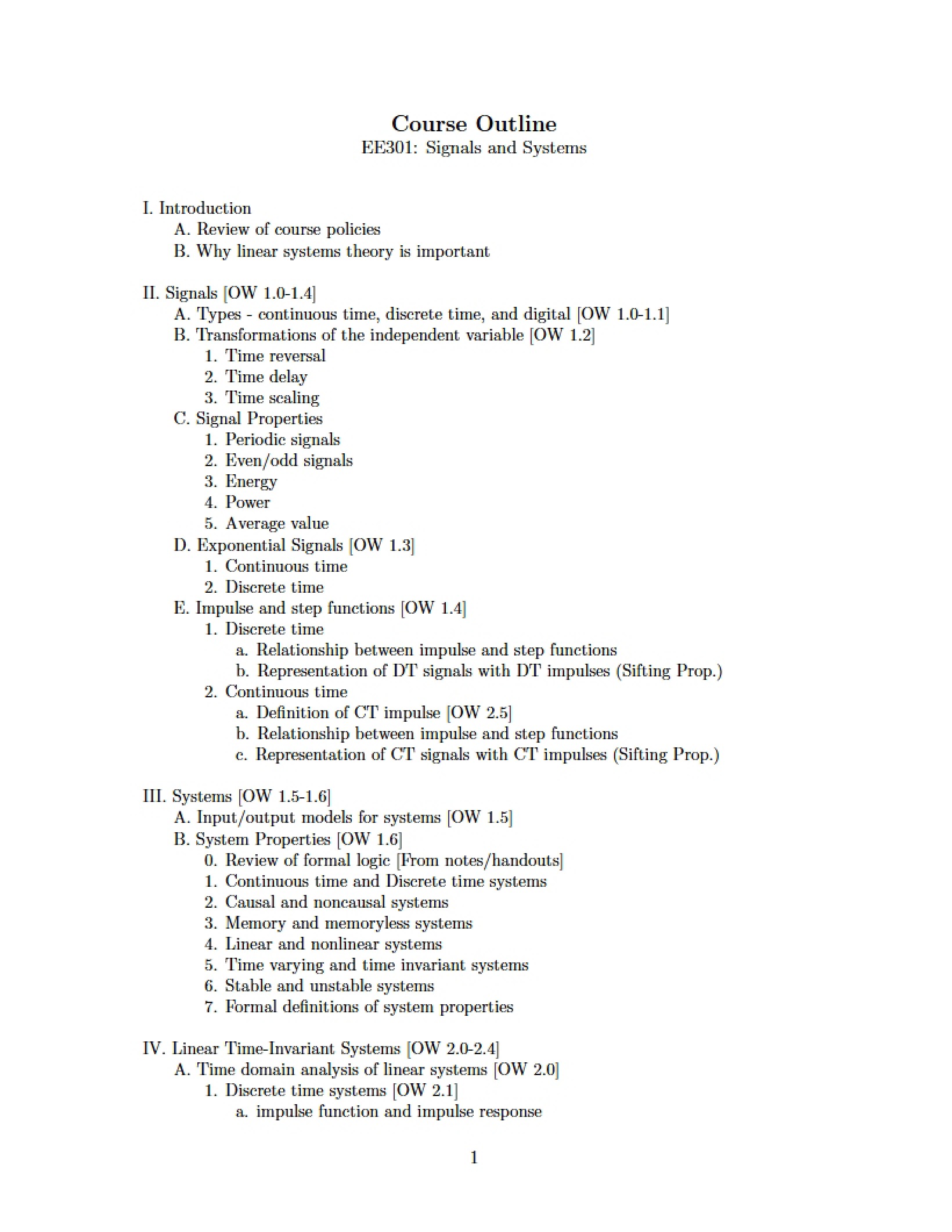 Outline of Course Structure