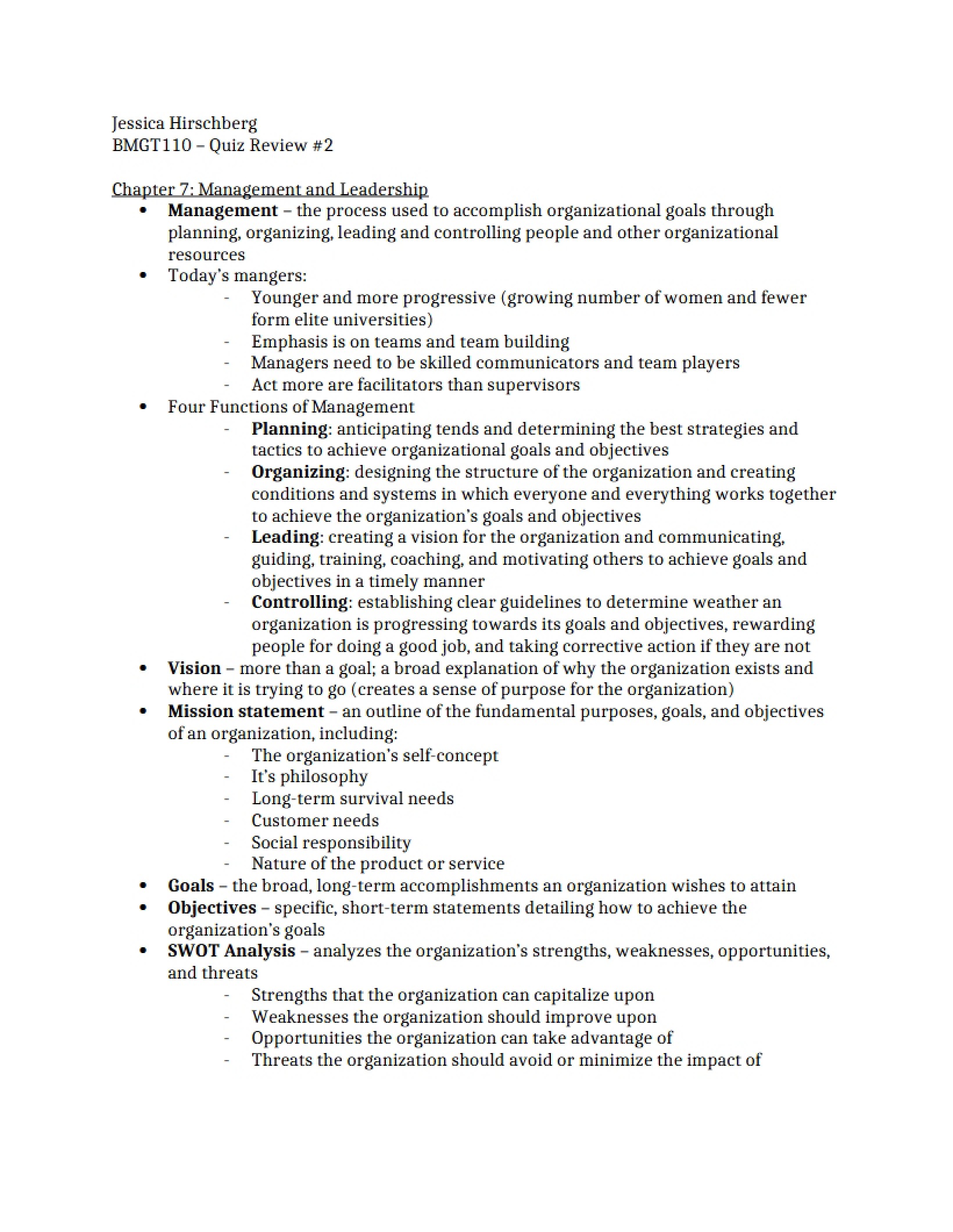Review for Quiz 2