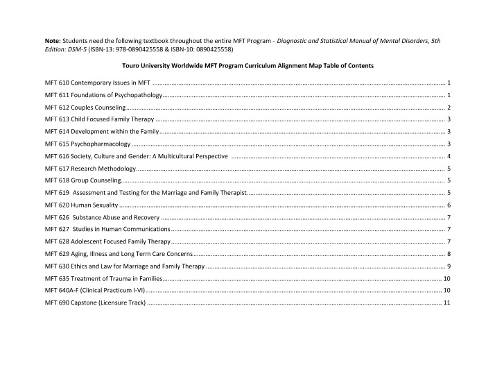 MFT Curriculum Alignment Map