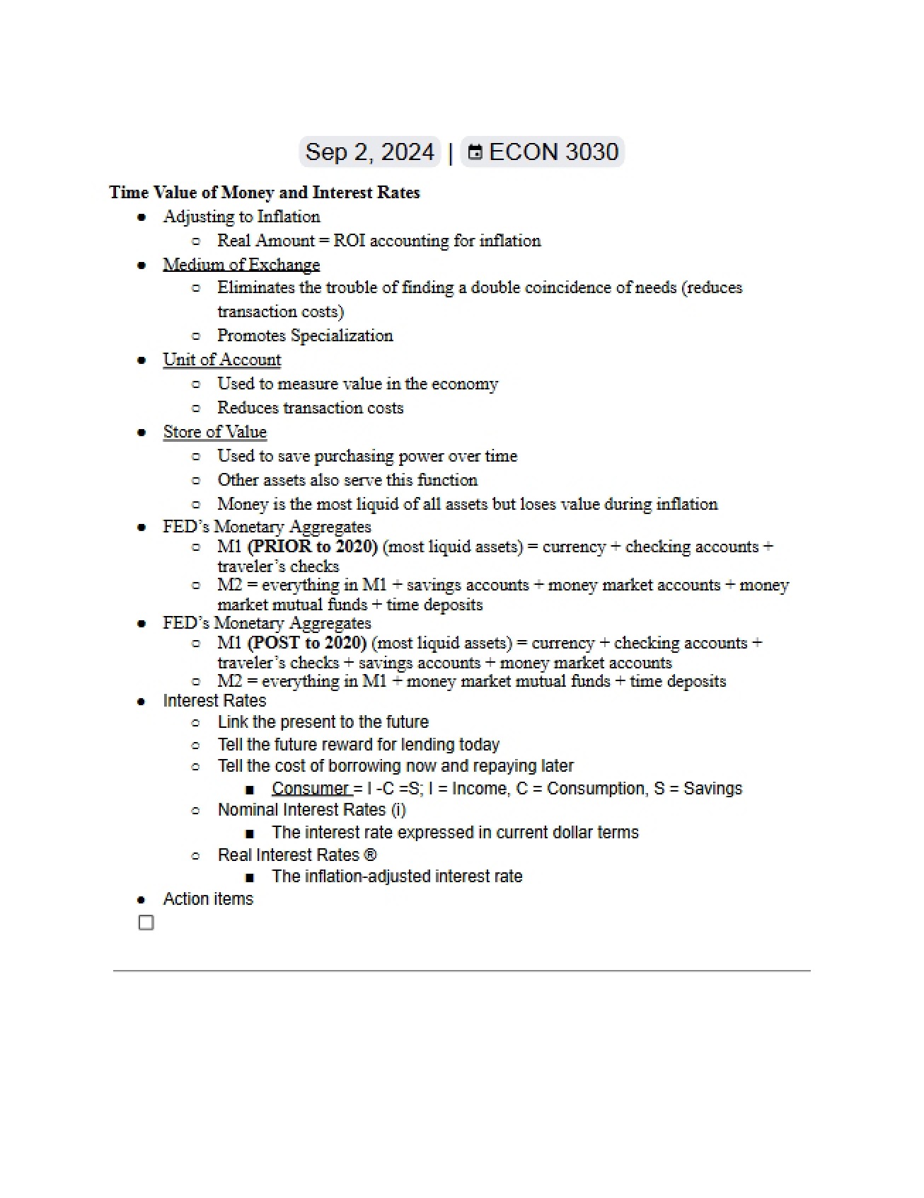 Notes from Lecture