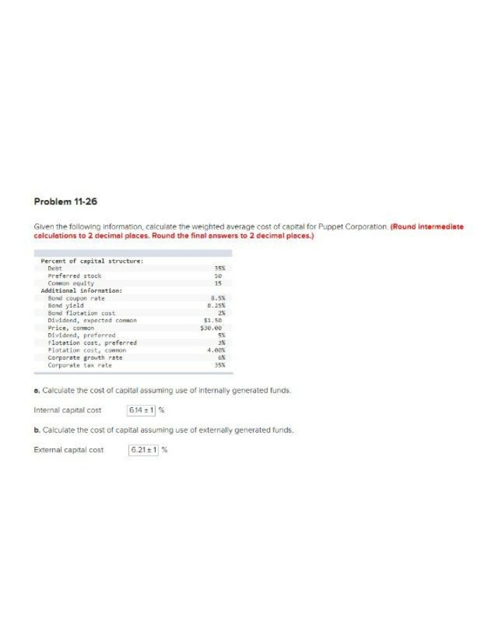 Weighted Average Cost of Capital - Problem 11-26