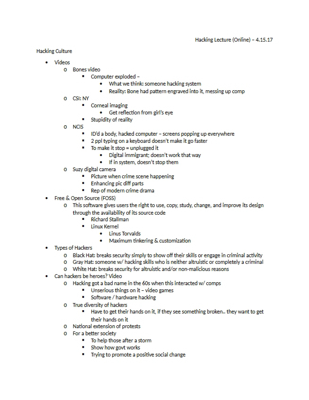 Lecture on Hacking in the Sociology of Technology