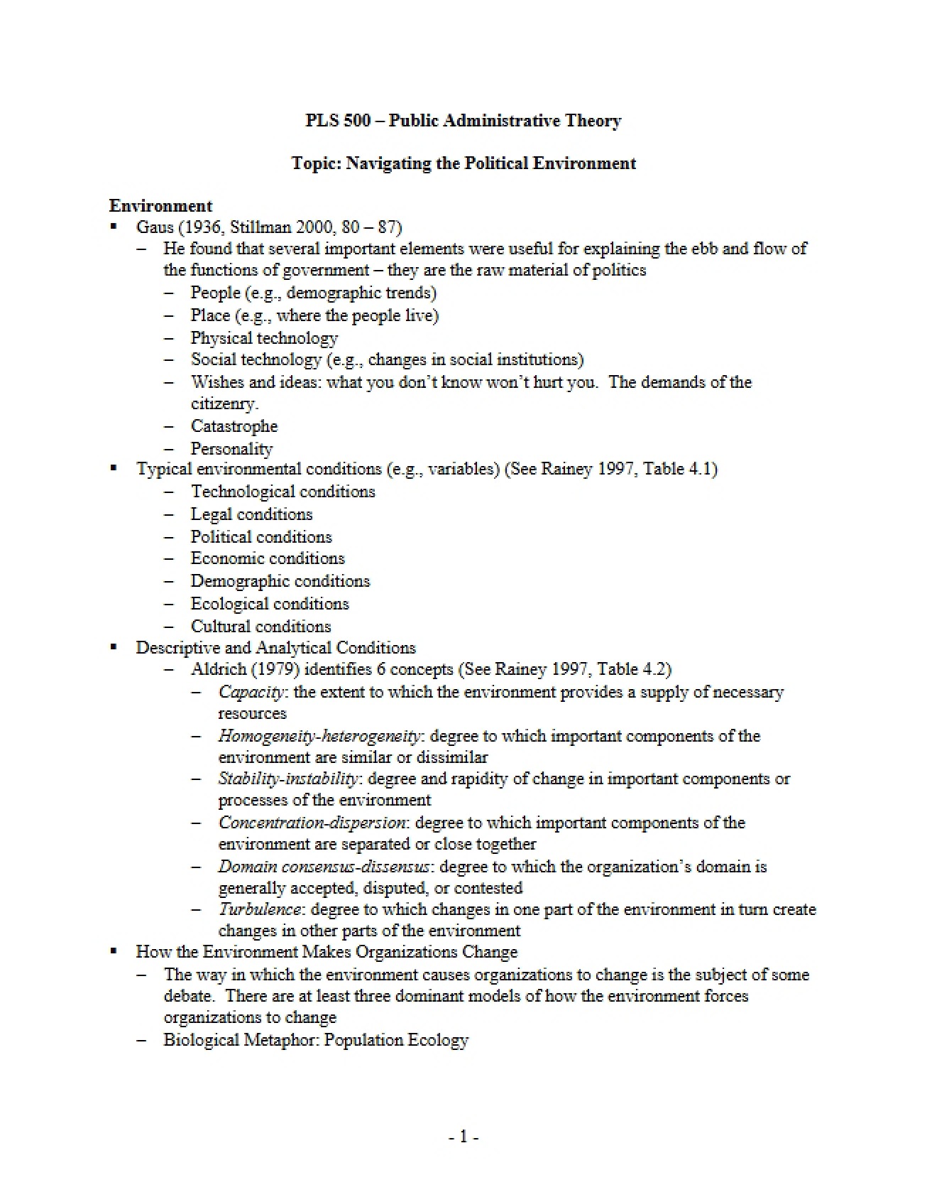 Political Environment Lecture Notes