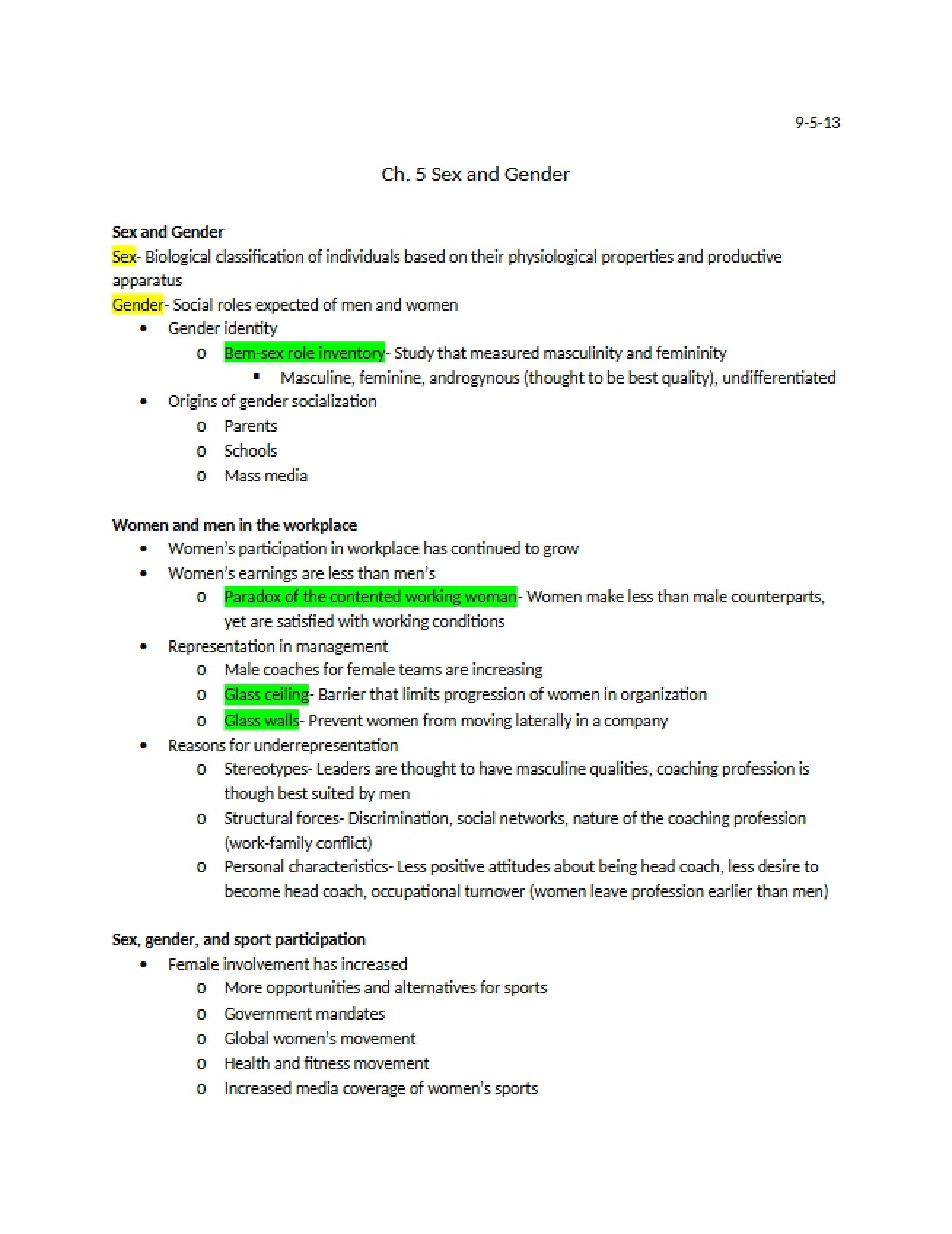 Chapter 5 Sex and Gender in Sport Organizations