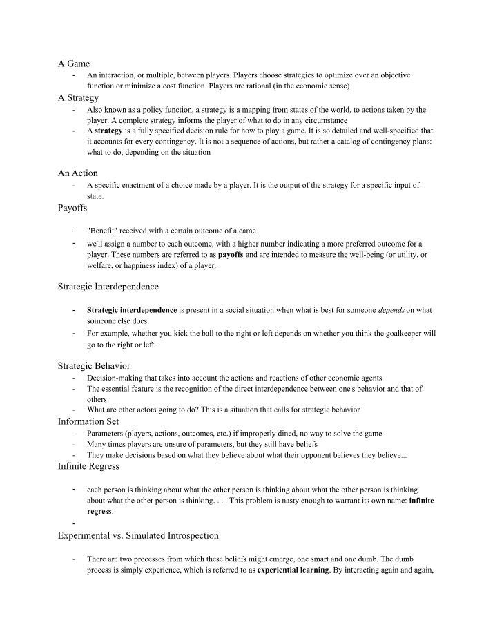 Strategies, Actions, and Payoffs in Game Theory