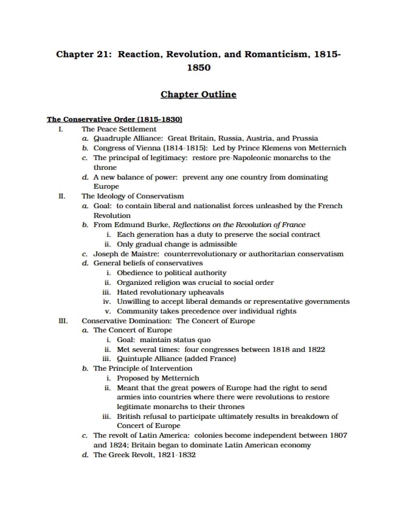 Chapter 21 Reaction, Revolution, and Romanticism