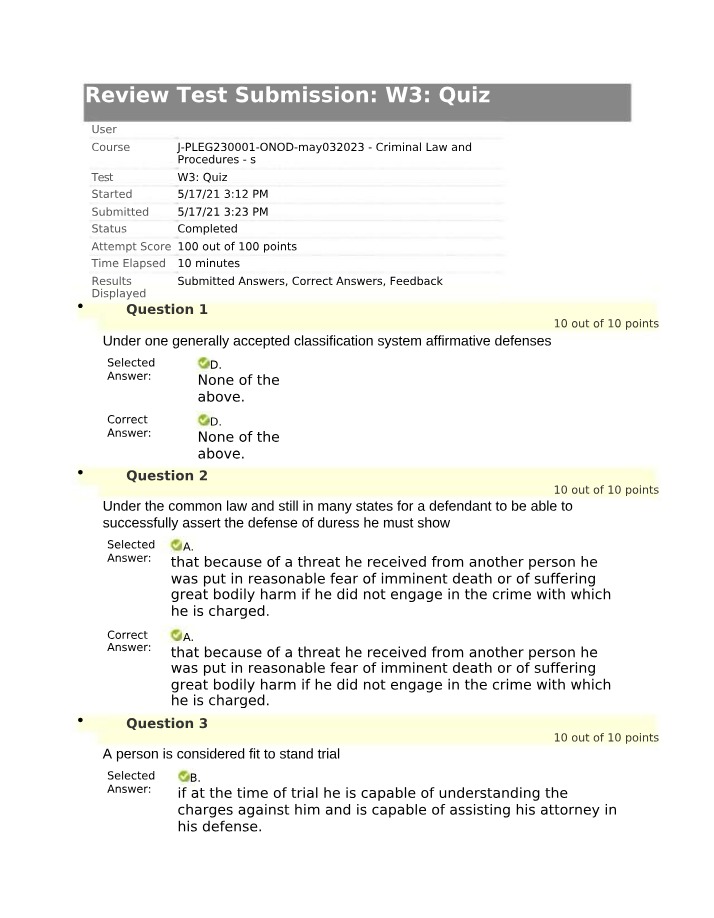 Week 3 Quiz - Criminal Law and Procedures