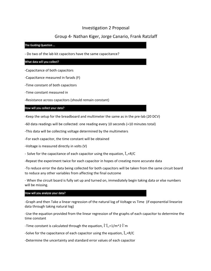 PHYS 1261 - Investigation 2 Proposal