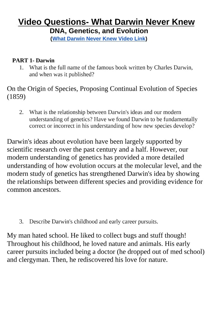 What Darwin Never Knew - Video Questions