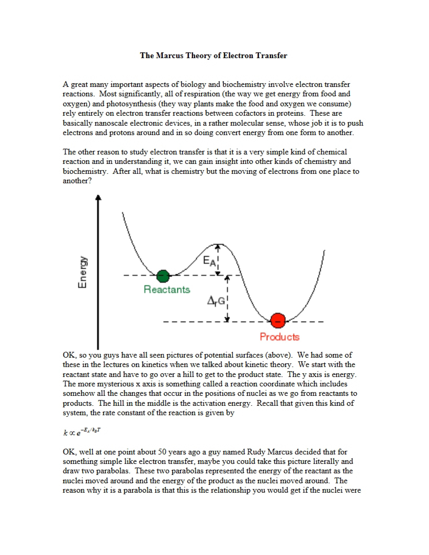 Electron Transfer Marcus Theory