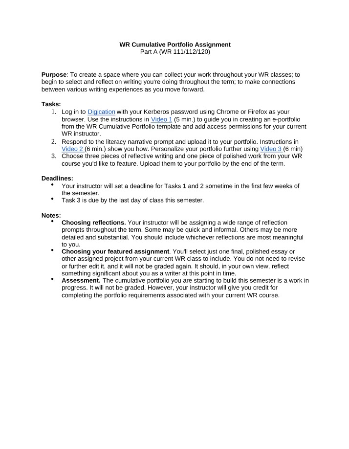 Cumulative Portfolio Assignment - WR