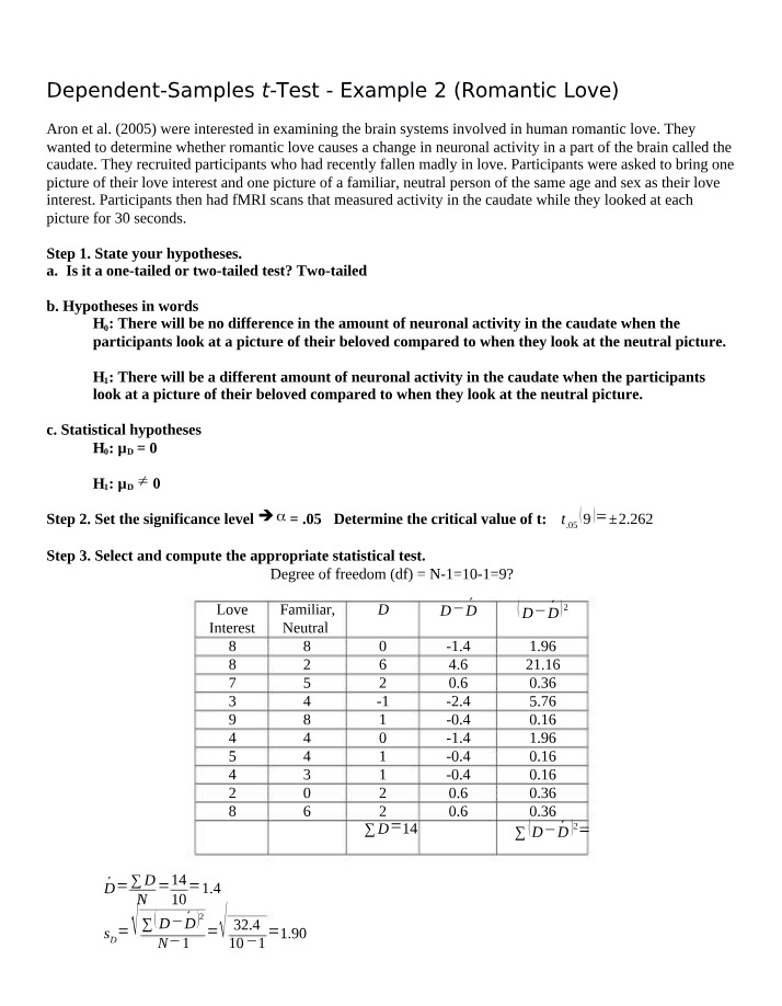 Dependent-Samples t-Test - Romantic Love Example