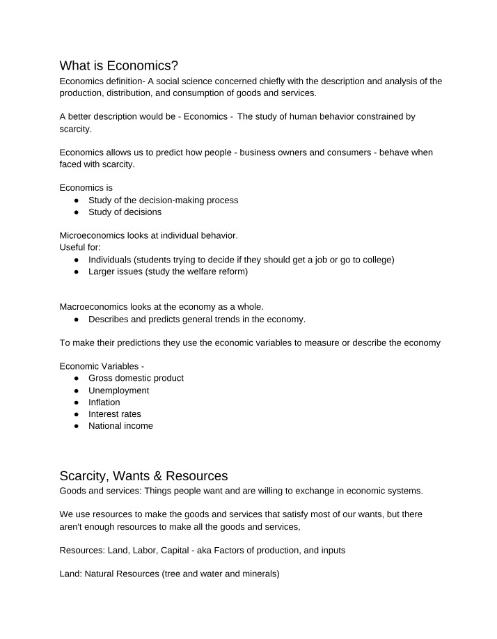 What is Economics - Course Notes