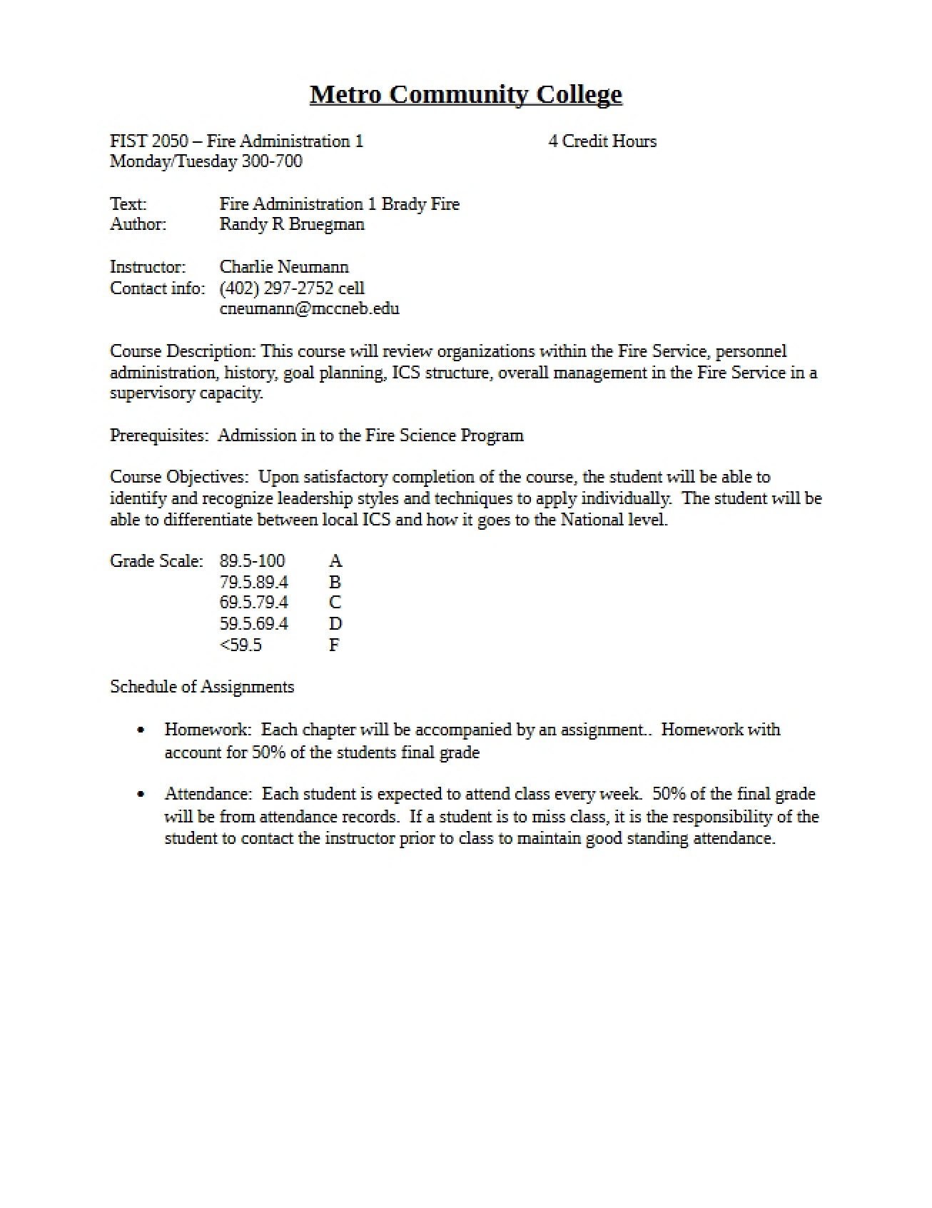 Syllabus Fire Administration 1