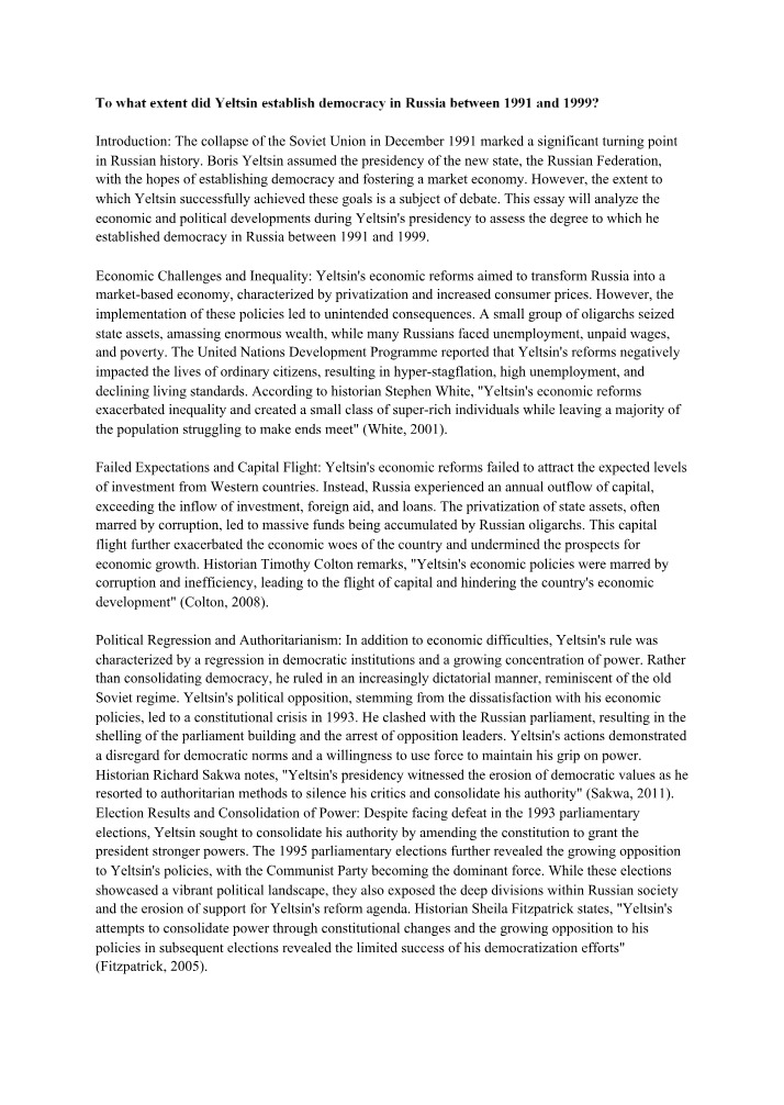 Yeltsin's Presidency - Economic Challenges and Democracy