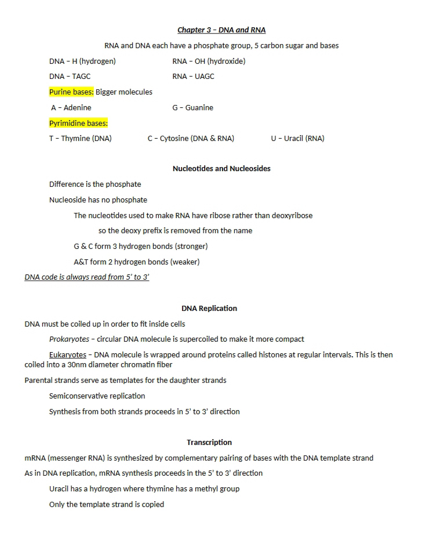 RNA and DNA Chapter 3