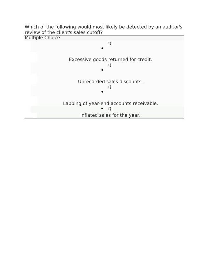 Auditor Sales Cutoff Review - Multiple Choice Question