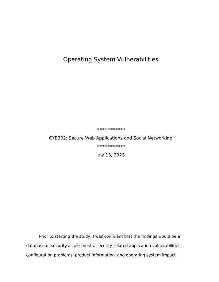 Vulnerabilities in Operating Systems