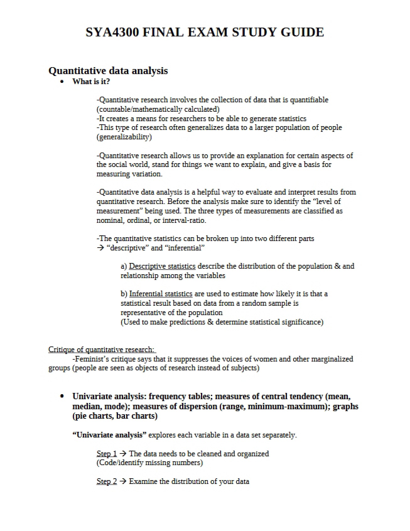 Analysis of Quantitative Data