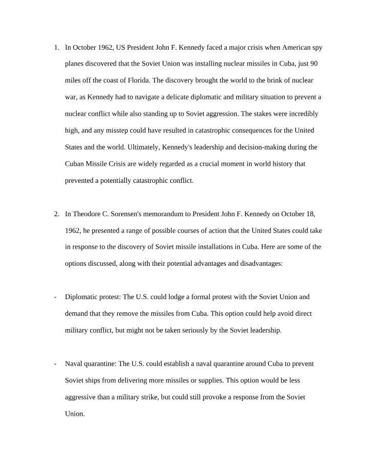 Kennedy's Leadership and the Cuban Missile Crisis