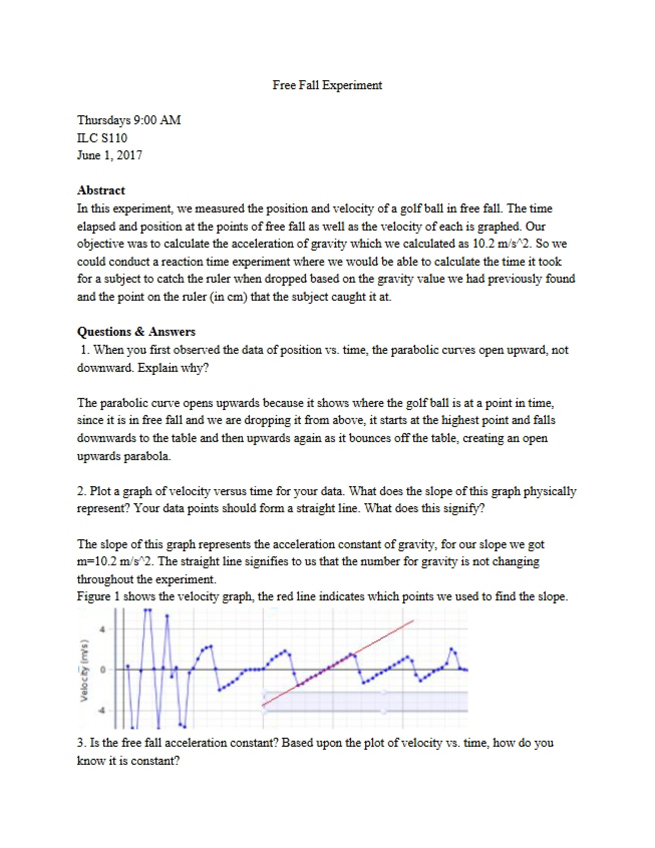 First Lab Report for Physics 131