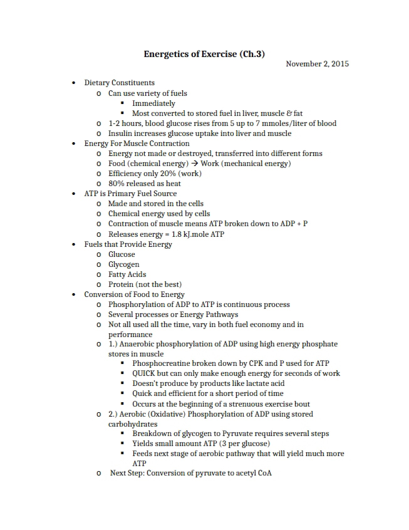Notes for the Third Exam on Equine Exercise Physiology