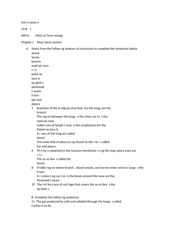 Assignment for Chapter 12