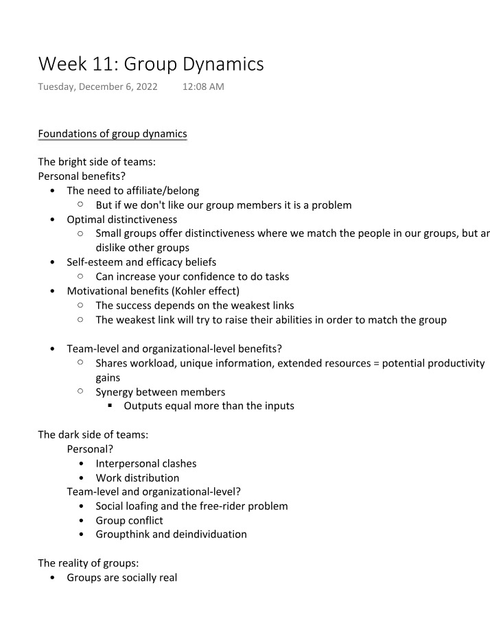 Group Dynamics - Week 11
