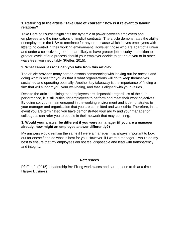 Week 4 Labour Relations Discussion Post