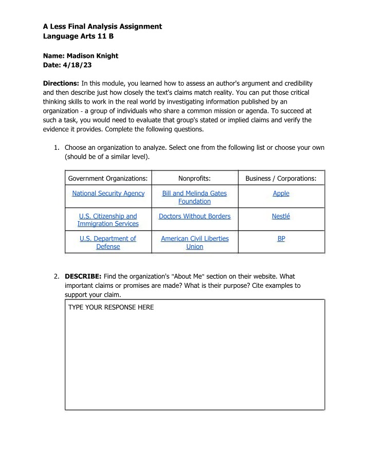 MAT 101 - Analysis Assignment