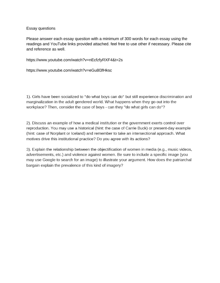 Workplace Discrimination and Media Objectification - Essay Questions