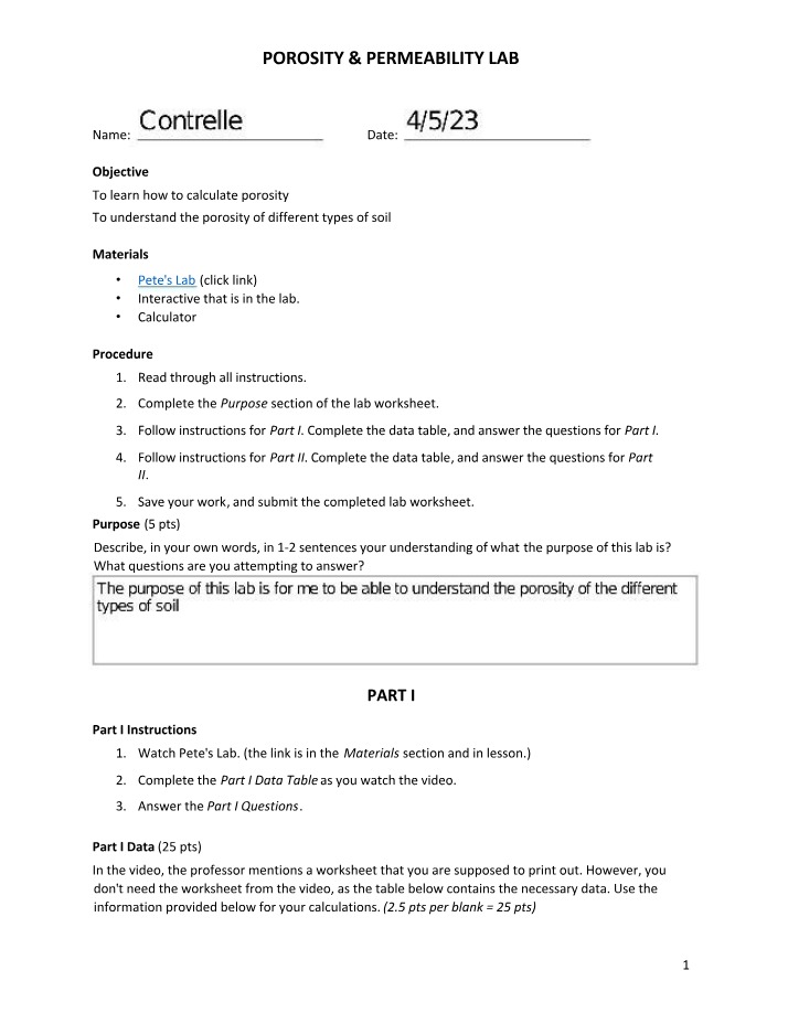 Porosity and Permeability Lab Worksheet