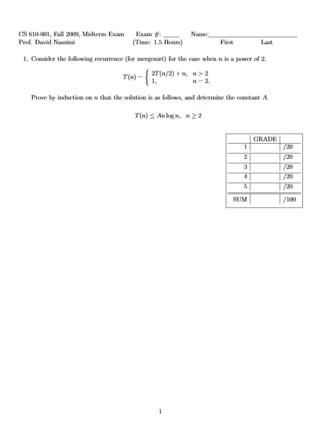 Exam Guide for Data Structures