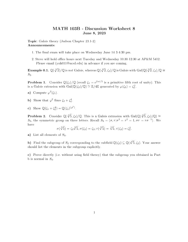 Introduction to Algebra - Week 10