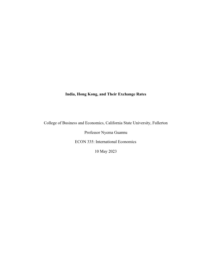 Exchange Rates in India and Hong Kong - Research Paper