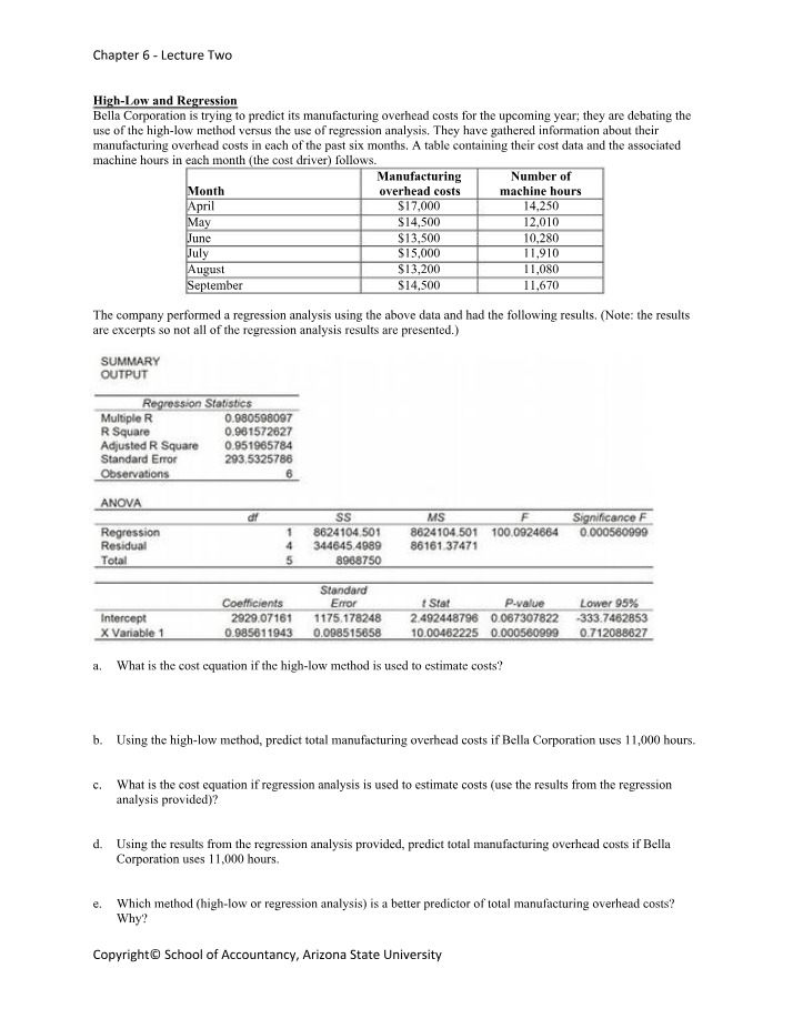 High-Low vs Regression Analysis for Overhead Costs