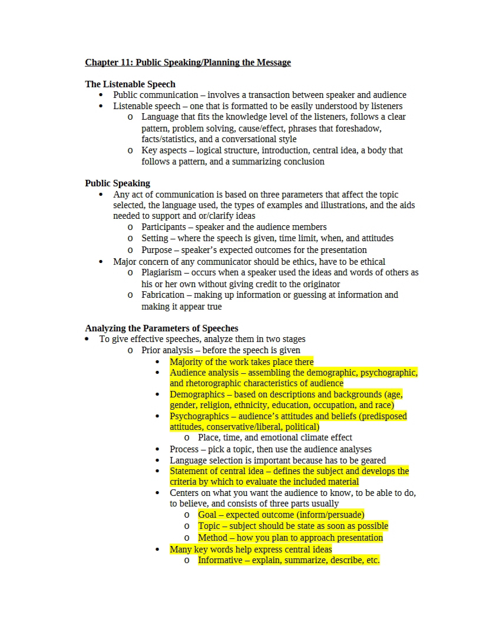 Public Speaking Overview - Chapter 11