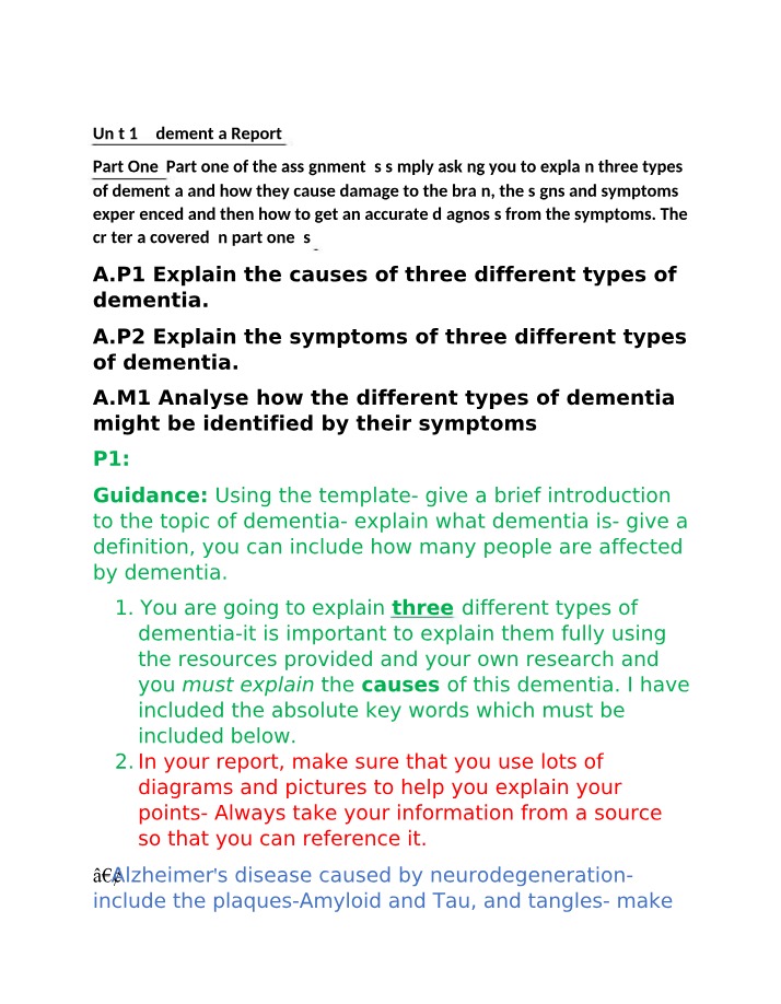 Report on Dementia