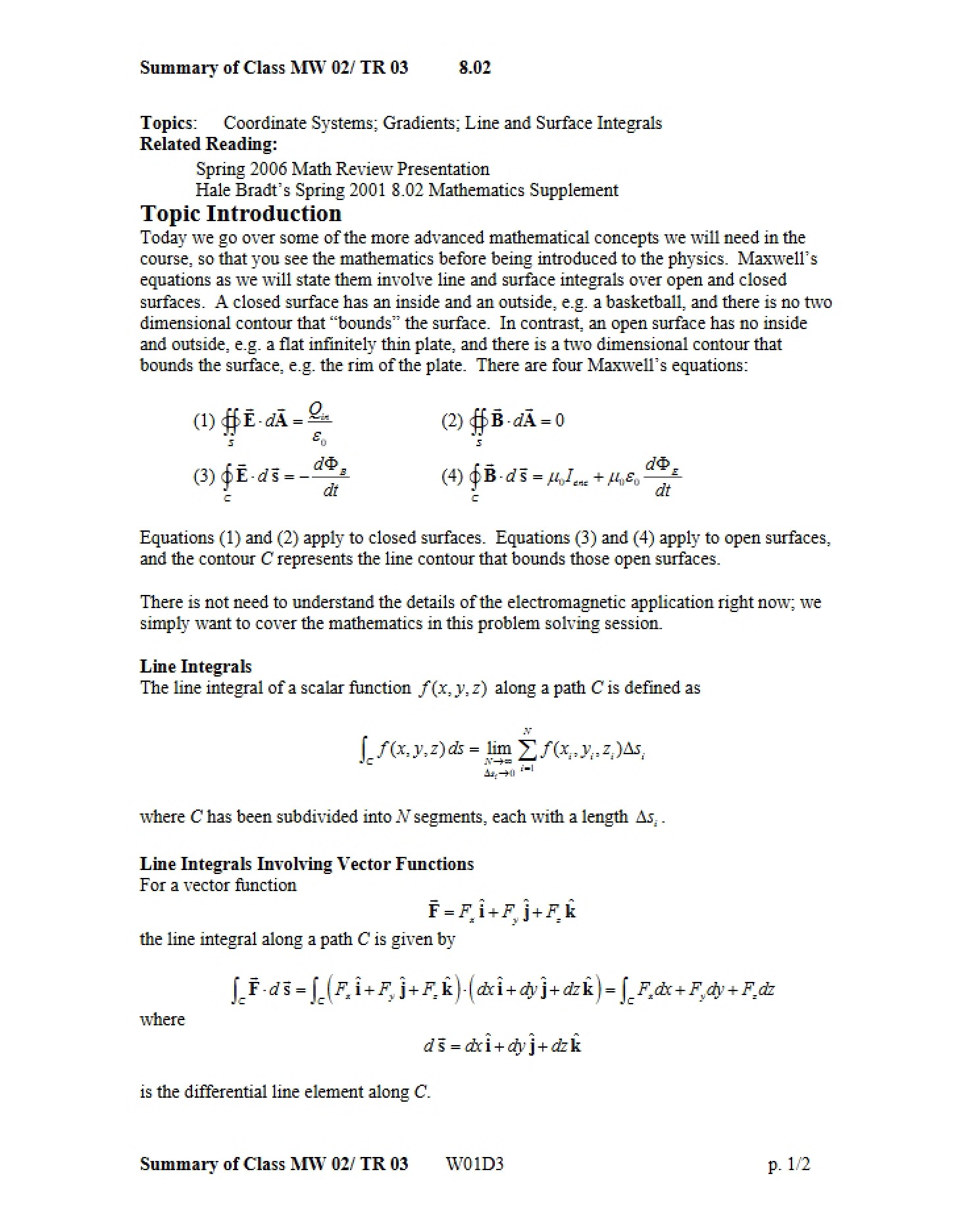 Notes from Class