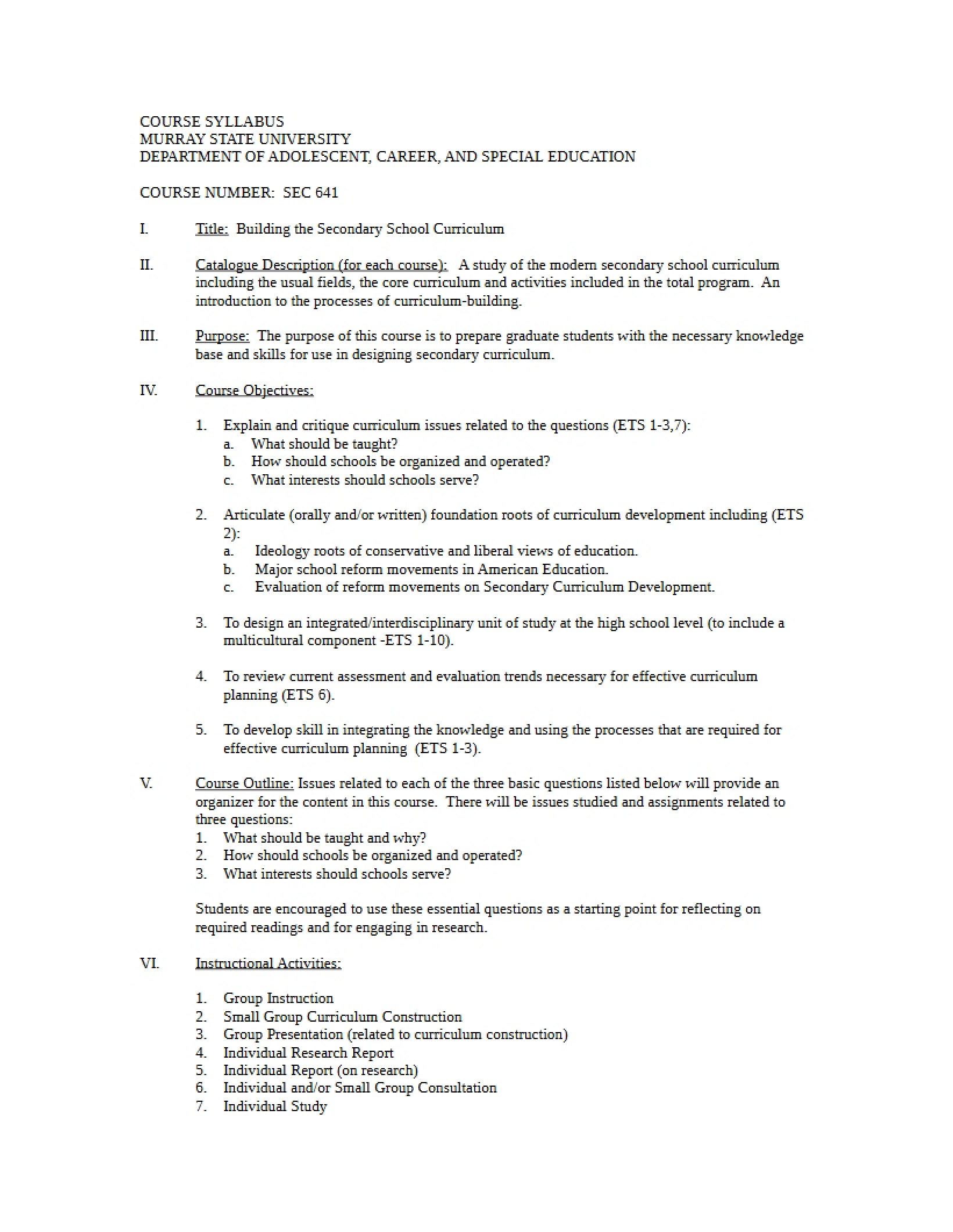 Syllabus - 2 Pages