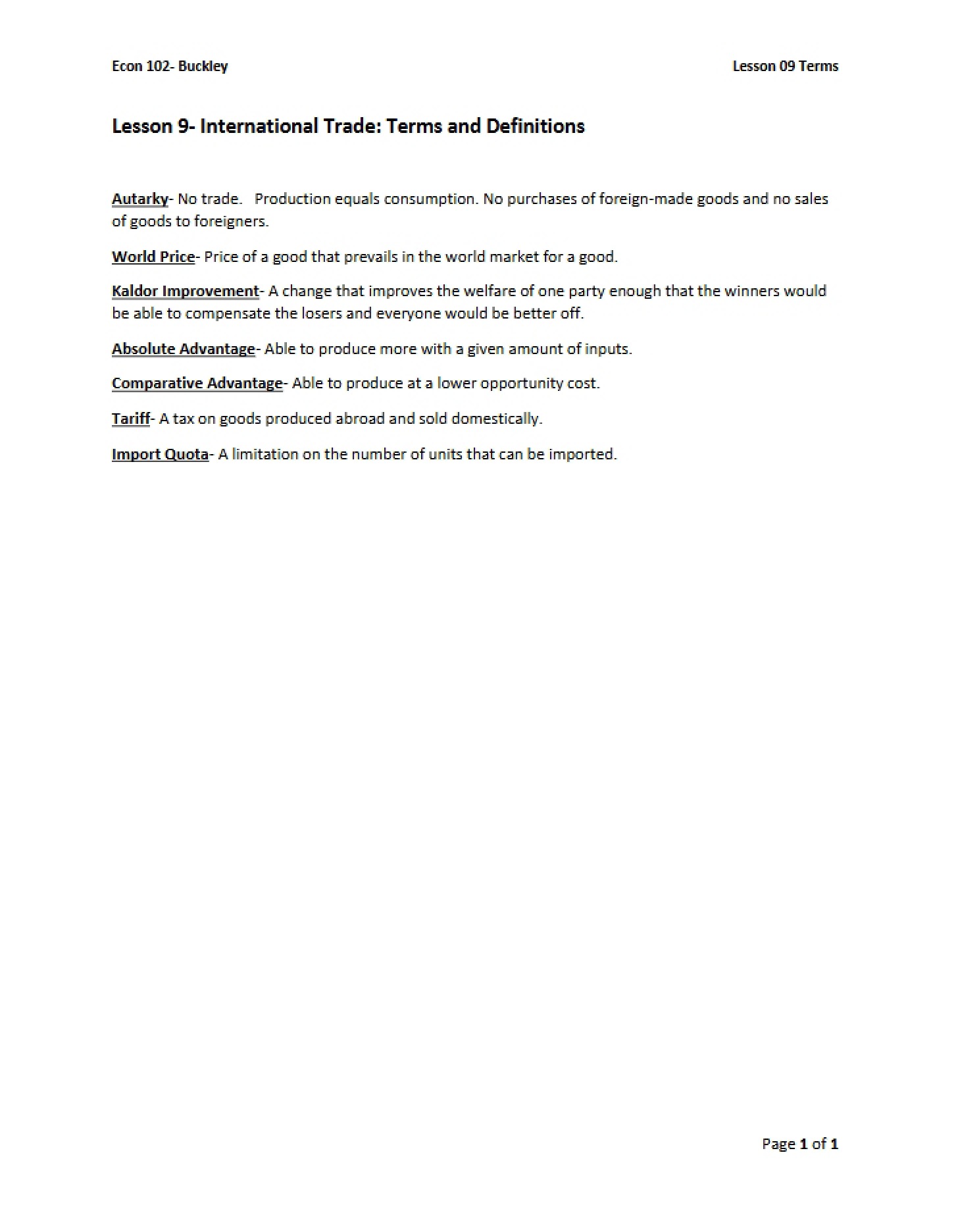 Lesson 9 Terms of International Trade