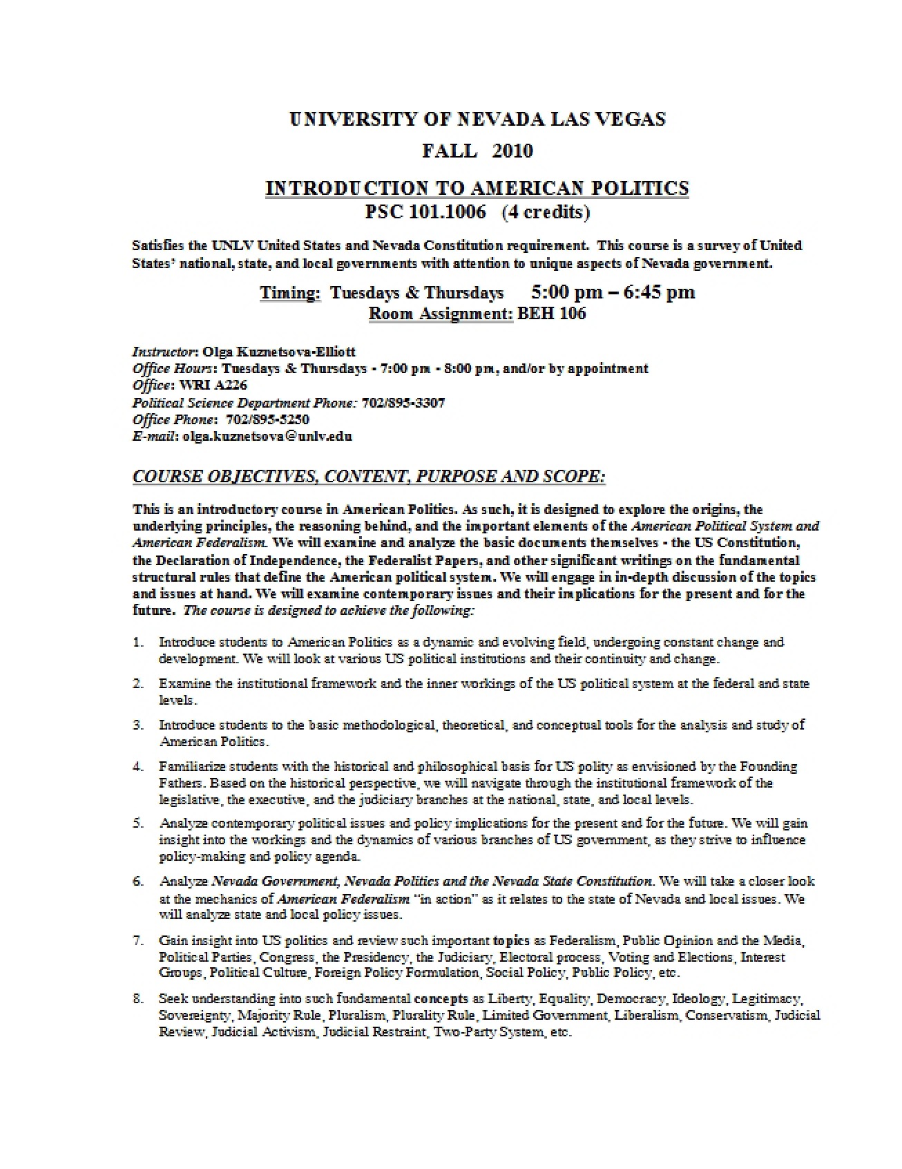 Syllabus Guide - Introduction to American Politics