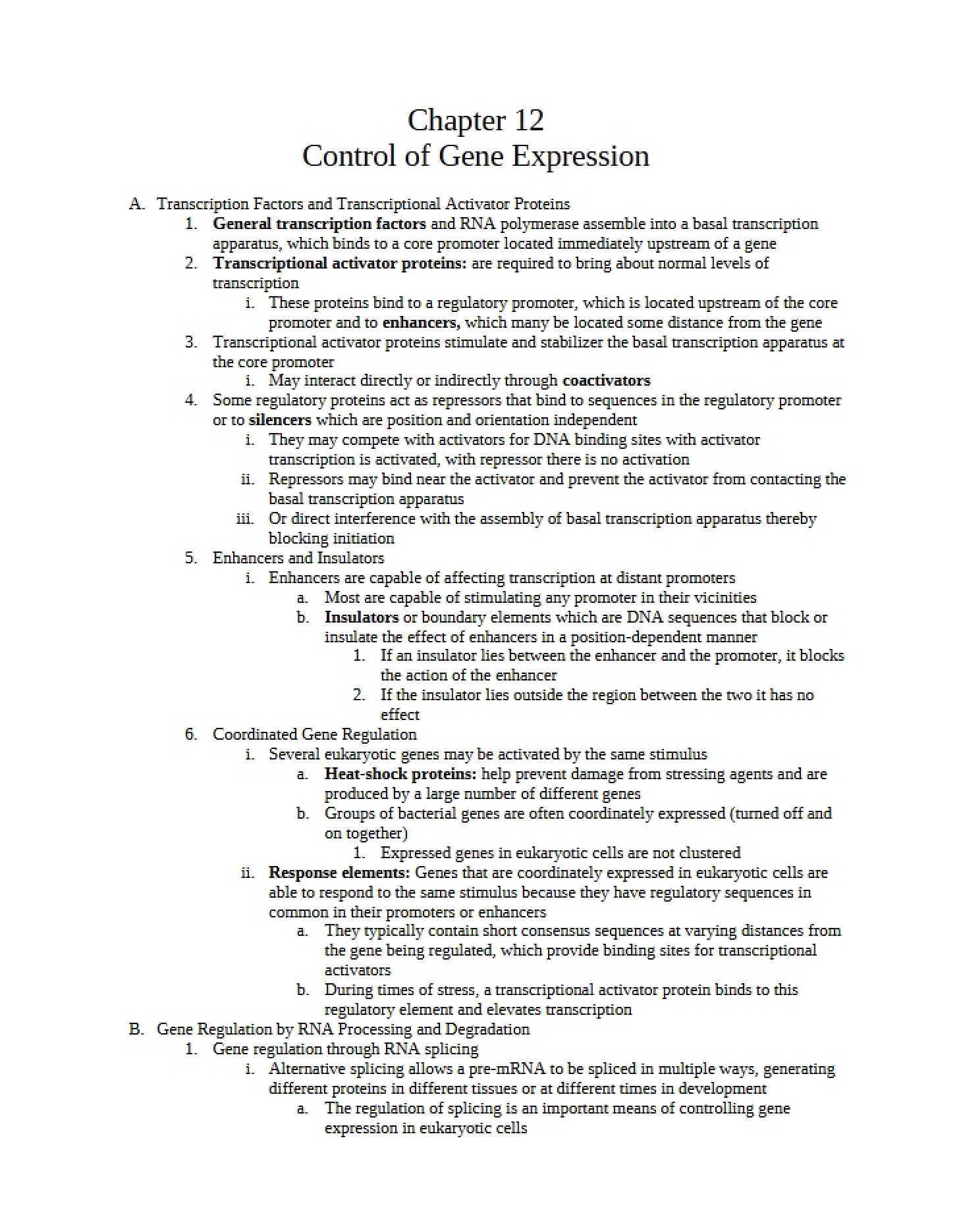Gene Expression Control (Chapter 12)