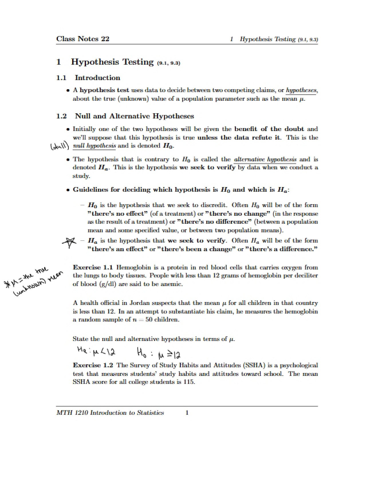 Testing Hypotheses