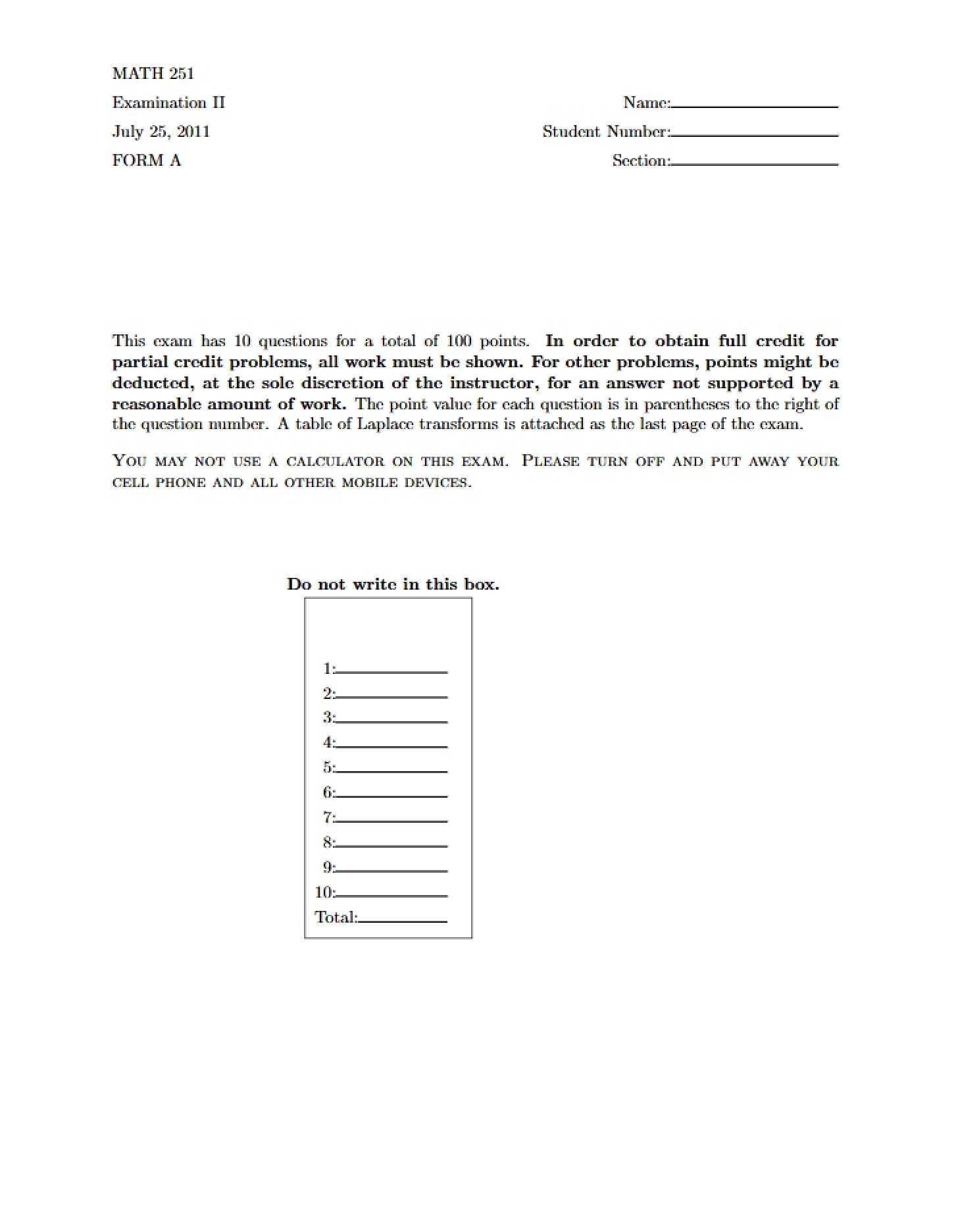 Second Test Math 251