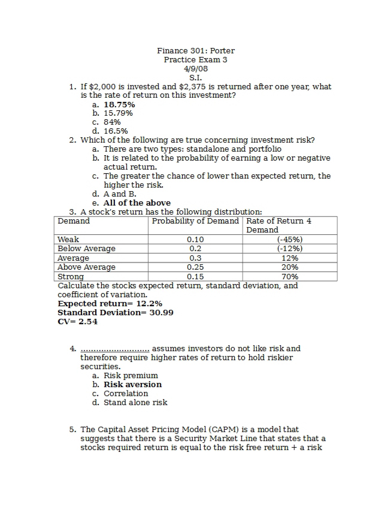 Third Practice Exam with its Corresponding Answer Key