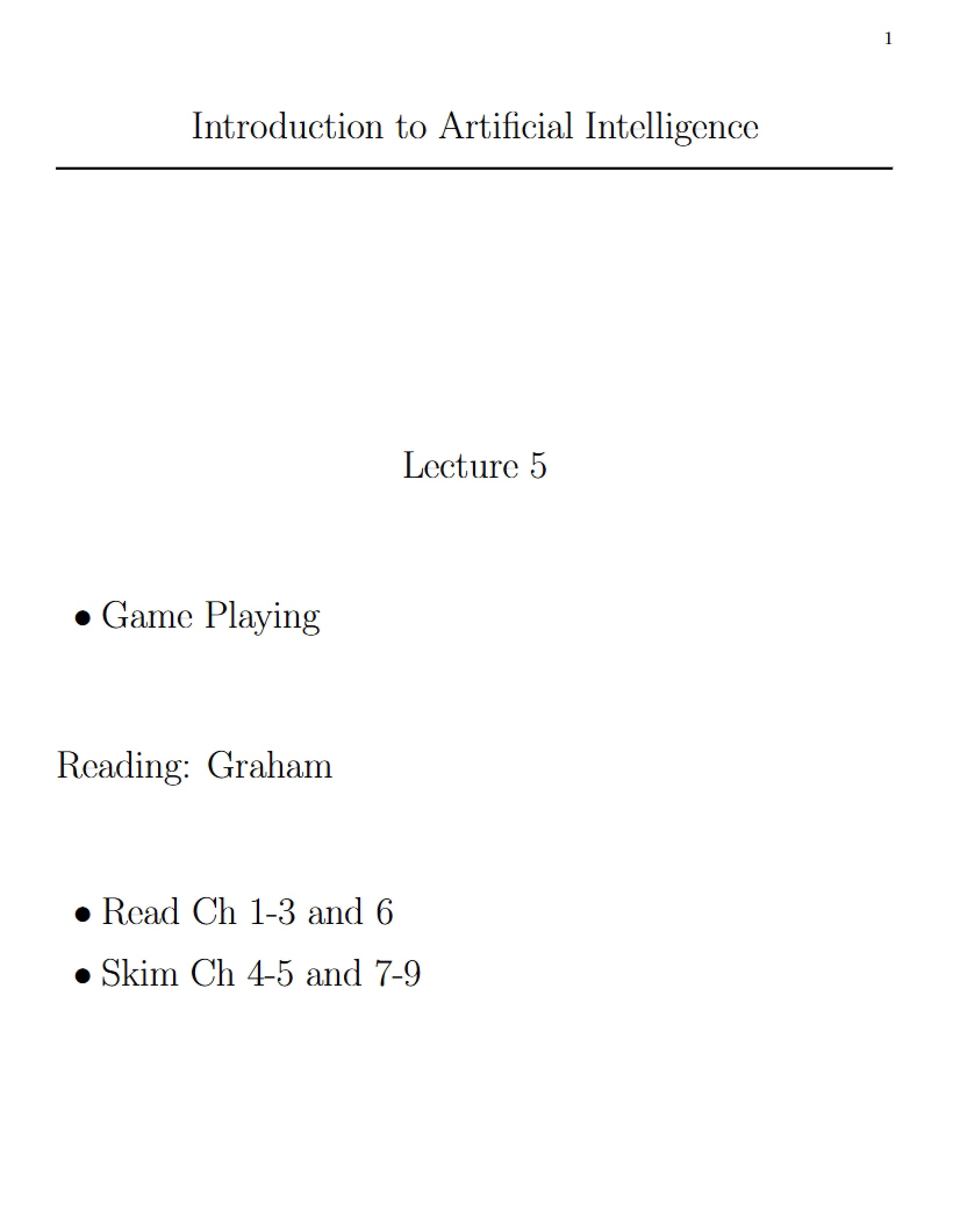 Game Playing Lecture 5